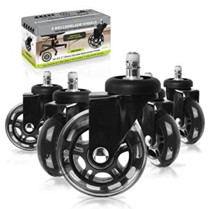 Slipstick CB690 Floor Protecting Rubber Office Chair Caster Wheels (Set ff 5), Roller Style, Universal 7/16" Stem, 3" Black Castors