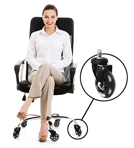 Slipstick CB690 Floor Protecting Rubber Office Chair Caster Wheels (Set ff 5), Roller Style, Universal 7/16" Stem, 3" Black Castors