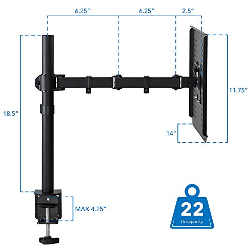Mount-It! Laptop Desk Stand Mount | Articulating Vented Laptop Tray Mount | Fully Adjustable Laptop Arm Mount | Single Laptop Desk Extension with C-Clamp | Heavy-Duty Laptop Desk Stand (MI-4352LT)