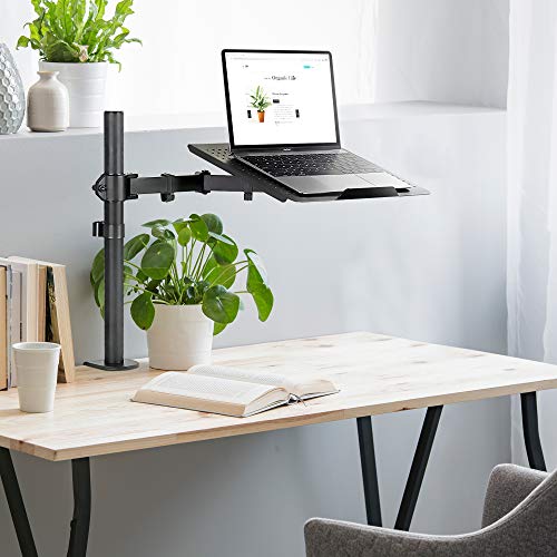 Mount-It! Laptop Desk Stand Mount | Articulating Vented Laptop Tray Mount | Fully Adjustable Laptop Arm Mount | Single Laptop Desk Extension with C-Clamp | Heavy-Duty Laptop Desk Stand (MI-4352LT)