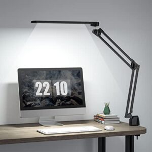 led desk lamp with clamp, ozapz 12w led clamp light with 5 color temperatures, stepless dimmer, metal clamp lamp with 360 degree swing arms, clamp desk lamp for work, living room, sewing, craft(black)