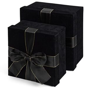 johouse 2pcs square gift boxes, black luxurious gift boxes velvet square gift boxes with lids for mothers day valentines day weddings