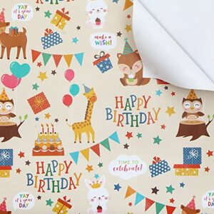 birthday wrapping paper for kids girls boys, animals party design gift wrap paper for birthday baby shower, 6 sheets folded flat 20×28 inches per sheet