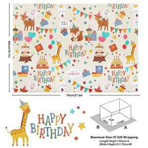 Birthday Wrapping Paper For Kids Girls Boys, Animals Party Design Gift Wrap Paper for Birthday Baby Shower, 6 Sheets Folded Flat 20x28 Inches Per Sheet