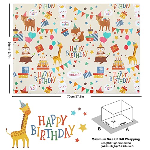 Birthday Wrapping Paper For Kids Girls Boys, Animals Party Design Gift Wrap Paper for Birthday Baby Shower, 6 Sheets Folded Flat 20x28 Inches Per Sheet