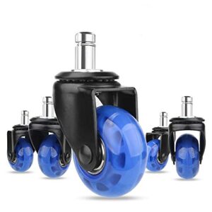 8t8 upgraded chair caster wheels 2”, quiet and smooth gliding,heavy duty wheels with plug-in stem 11x22 (7/16”x7/8”), safe for hardwood carpet tile floors, set of 5 (blue, 2 inch)