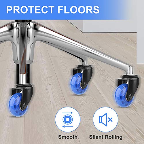 8T8 Upgraded Chair Caster Wheels 2'', Quiet and Smooth Gliding,Heavy Duty Wheels with Plug-in Stem 11X22 (7/16''X7/8''), Safe for Hardwood Carpet Tile Floors, Set of 5 (Blue, 2 inch)