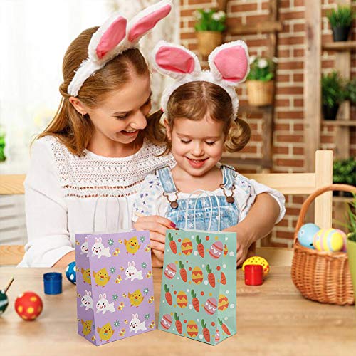 CCINEE 12PCS Easter Gift Bags,Bunny Kraft Paper Treat Bags with Handles Egg Chick Candy Bag for Kids Party Gift Wrapping