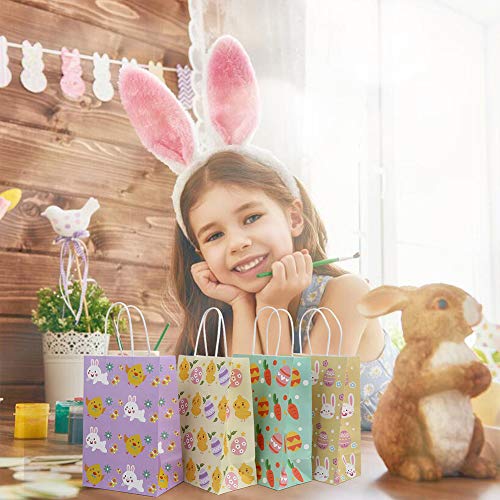 CCINEE 12PCS Easter Gift Bags,Bunny Kraft Paper Treat Bags with Handles Egg Chick Candy Bag for Kids Party Gift Wrapping