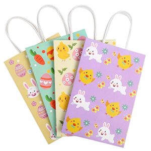 CCINEE 12PCS Easter Gift Bags,Bunny Kraft Paper Treat Bags with Handles Egg Chick Candy Bag for Kids Party Gift Wrapping