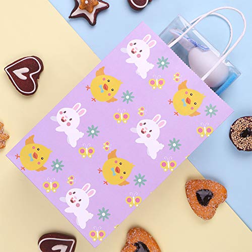 CCINEE 12PCS Easter Gift Bags,Bunny Kraft Paper Treat Bags with Handles Egg Chick Candy Bag for Kids Party Gift Wrapping