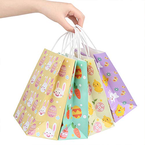 CCINEE 12PCS Easter Gift Bags,Bunny Kraft Paper Treat Bags with Handles Egg Chick Candy Bag for Kids Party Gift Wrapping