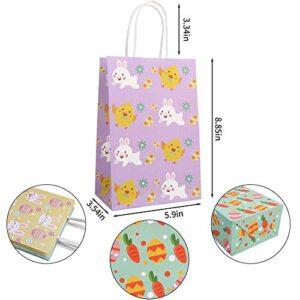 CCINEE 12PCS Easter Gift Bags,Bunny Kraft Paper Treat Bags with Handles Egg Chick Candy Bag for Kids Party Gift Wrapping