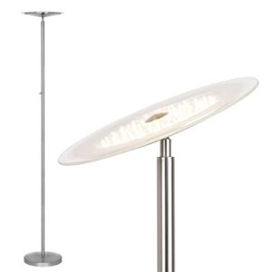Kira Home Horizon 70" Modern LED Torchiere Floor Lamp (36W, 300W eq.), Glass Diffuser, Dimmable, Timer and Wall Switch Compatible, Adjustable Head, 3000k Warm White Light, Brushed Nickel Finish