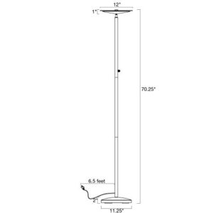 Kira Home Horizon 70" Modern LED Torchiere Floor Lamp (36W, 300W eq.), Glass Diffuser, Dimmable, Timer and Wall Switch Compatible, Adjustable Head, 3000k Warm White Light, Brushed Nickel Finish