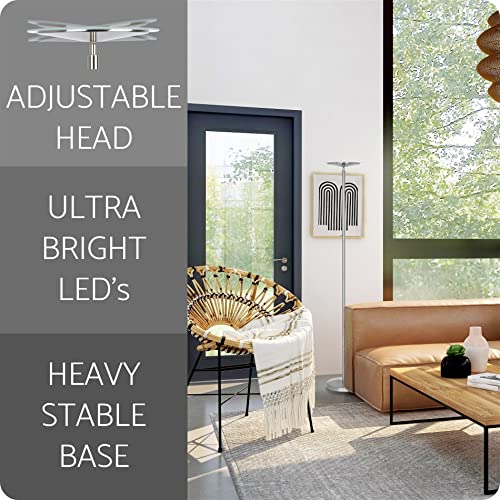 Kira Home Horizon 70" Modern LED Torchiere Floor Lamp (36W, 300W eq.), Glass Diffuser, Dimmable, Timer and Wall Switch Compatible, Adjustable Head, 3000k Warm White Light, Brushed Nickel Finish