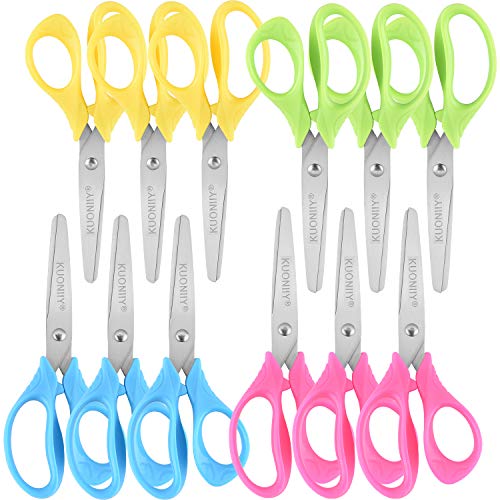 KUONIIY 5" Left-Handed Kids Scissors with Soft comfort-Grip Handles ,Assorted Colors ,12 Pack