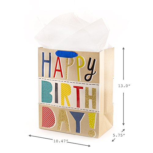 Hallmark Birthday Gift Bag Assortment (Pack of 3: 2 Large 13", 1 Small 6") White and Kraft, Balloons and Cake