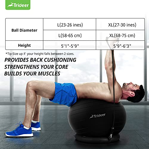 Trideer Ball Chair Yoga Ball Chair Exercise Ball Chair with Base & Bands for Home Gym Workout Ball for Abs, Stability Ball & Balance Ball Seat to Relieve Back Pain (Black with Bands, 75cm)