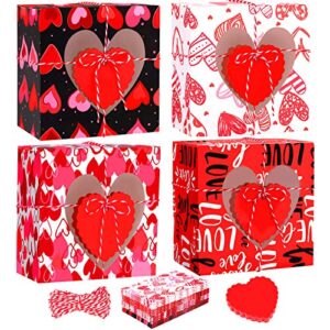 cooraby 16 pieces valentines day cupcake paper boxes 5 x 5 x 3 inch small goodie candy boxes pvc heart window party present boxes with heart tags and ribbons