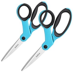 asdirne 9″ fabric scissors, sewing scissors with sharp stainless steel blade and soft handles, great for craft, sewing, office and all purpose, 2 pcs, blue/black