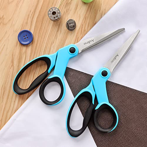 Asdirne 9" Fabric Scissors, Sewing Scissors with Sharp Stainless Steel Blade and Soft Handles, Great for Craft, Sewing, Office and All Purpose, 2 Pcs, Blue/Black