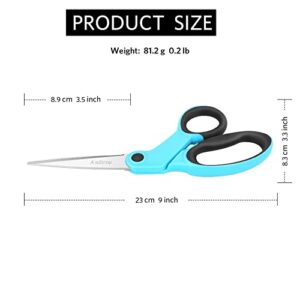 Asdirne 9" Fabric Scissors, Sewing Scissors with Sharp Stainless Steel Blade and Soft Handles, Great for Craft, Sewing, Office and All Purpose, 2 Pcs, Blue/Black