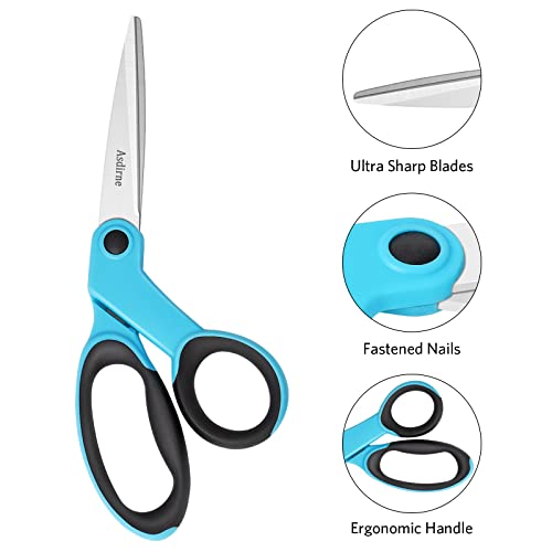 Asdirne 9" Fabric Scissors, Sewing Scissors with Sharp Stainless Steel Blade and Soft Handles, Great for Craft, Sewing, Office and All Purpose, 2 Pcs, Blue/Black