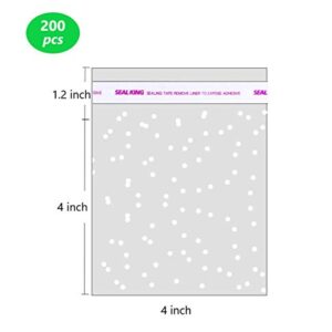 White Polka Dot Clear Bags OPP Plastic Party Bag for Bakery, Candy, Soap, Cookie (4 x 4 inches, 200 pcs)