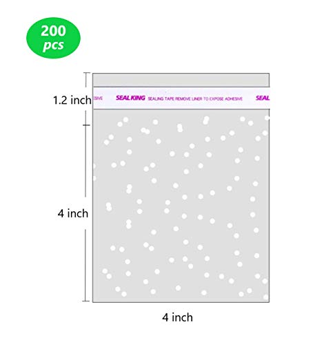 White Polka Dot Clear Bags OPP Plastic Party Bag for Bakery, Candy, Soap, Cookie (4 x 4 inches, 200 pcs)