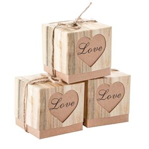 Jucoan 150 Pack Rustic Kraft Paper Candy Boxes, 2 x 2 x 2 Inch Mini Cube Wedding Favor Gift Boxes with Burlap Jute Twine, Love Heart Party Favor Gift Boxes for Wedding Baby Shower Birthday Party, Valentines Day