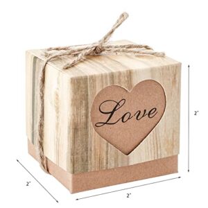 Jucoan 150 Pack Rustic Kraft Paper Candy Boxes, 2 x 2 x 2 Inch Mini Cube Wedding Favor Gift Boxes with Burlap Jute Twine, Love Heart Party Favor Gift Boxes for Wedding Baby Shower Birthday Party, Valentines Day