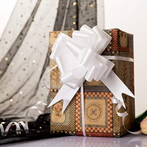 GWHOLE 60 Pcs 5'' White Ribbon Pull Bows for Gift Wraps, Wedding Decor
