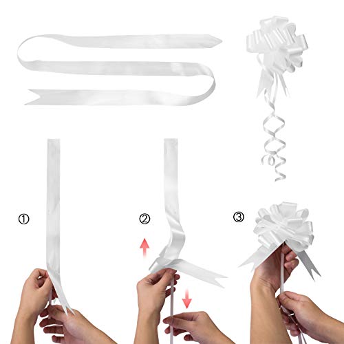 GWHOLE 60 Pcs 5'' White Ribbon Pull Bows for Gift Wraps, Wedding Decor