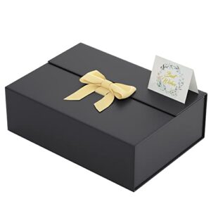 black gift box with lid 13″ x 9″ x 4″, deluxe gift box with ribbon greeting card and magnet closure, suitable for wedding, mother’s day, bridesmaid gift, graduation, christmas, holiday, birthday, etc.black