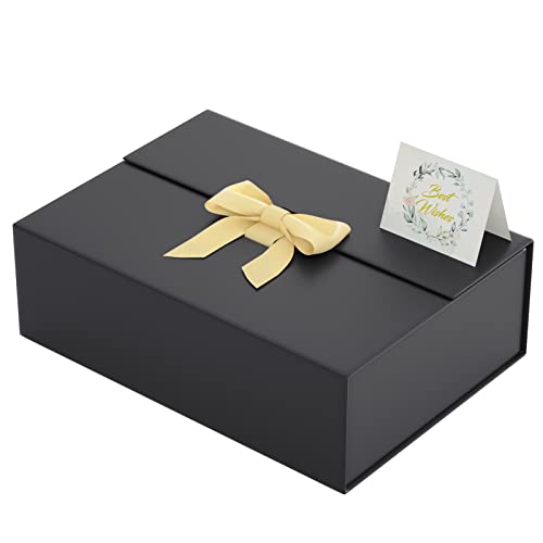 Black Gift Box With Lid 13" X 9" X 4", Deluxe Gift Box With Ribbon Greeting Card and Magnet Closure, Suitable for Wedding, Mother'S Day, Bridesmaid Gift, Graduation, Christmas, Holiday, Birthday, Etc.Black