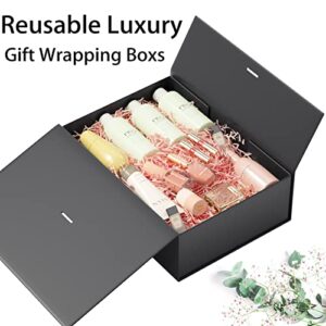 Black Gift Box With Lid 13" X 9" X 4", Deluxe Gift Box With Ribbon Greeting Card and Magnet Closure, Suitable for Wedding, Mother'S Day, Bridesmaid Gift, Graduation, Christmas, Holiday, Birthday, Etc.Black