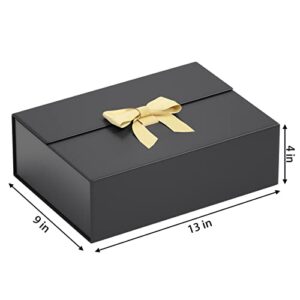 Black Gift Box With Lid 13" X 9" X 4", Deluxe Gift Box With Ribbon Greeting Card and Magnet Closure, Suitable for Wedding, Mother'S Day, Bridesmaid Gift, Graduation, Christmas, Holiday, Birthday, Etc.Black