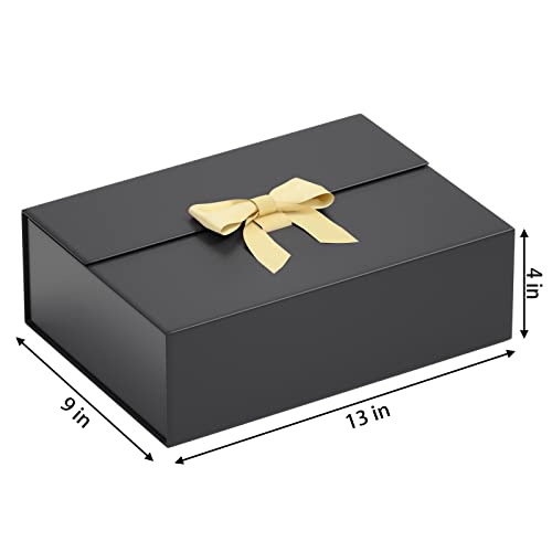 Black Gift Box With Lid 13" X 9" X 4", Deluxe Gift Box With Ribbon Greeting Card and Magnet Closure, Suitable for Wedding, Mother'S Day, Bridesmaid Gift, Graduation, Christmas, Holiday, Birthday, Etc.Black