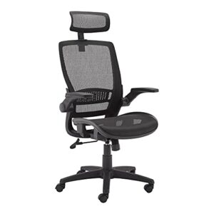 amazon basics ergonomic adjustable high-back mesh chair with flip-up arms and headrest, contoured mesh seat – black