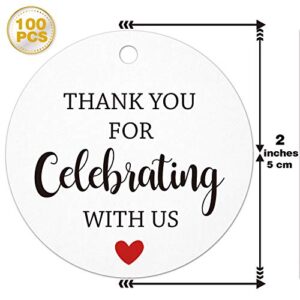 Thank You for Celebrating with Us Tags, 100Pcs White Thank You Tags for Wedding Birthday Baby Shower Party Favors, Paper Gift Tags with 100 Feet Jute String