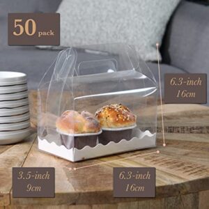 Spec101 Clear Gable Boxes for Party Favors - 50pk 3.5x6.3in Clear Gift Boxes with Handles for Bakery and Birthday Party