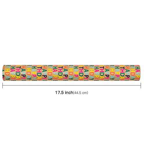 RUSPEPA Kraft Wrapping Paper Roll - Colorful Happy Birthday Pattern Great for Birthday, Party, Baby Shower - 17.5 Inches X 32.8 Feet