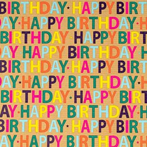 RUSPEPA Kraft Wrapping Paper Roll - Colorful Happy Birthday Pattern Great for Birthday, Party, Baby Shower - 17.5 Inches X 32.8 Feet