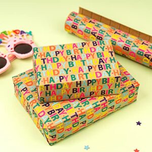 RUSPEPA Kraft Wrapping Paper Roll - Colorful Happy Birthday Pattern Great for Birthday, Party, Baby Shower - 17.5 Inches X 32.8 Feet