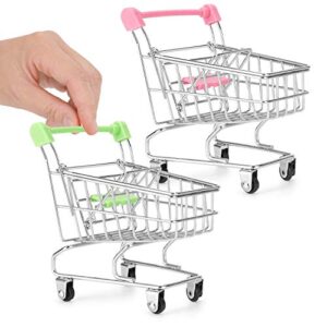 liberty imports 2 pcs mini shopping cart trolley desk organizers, cute pen pencil holder novelty storage toy for stationery supplies (pink and green)