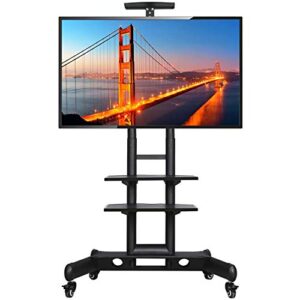 yaheetech mobile tv stand with wheels, adjustable rolling tv cart for 32 to 75 inch lcd led screen tv w/storage shelves and heavy duty base, holds up to 110 lbs, max vesa 600x400mm
