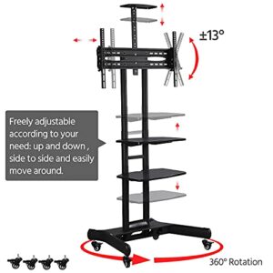 Yaheetech Mobile TV Stand with Wheels, Adjustable Rolling TV Cart for 32 to 75 inch LCD LED Screen TV w/Storage Shelves and Heavy Duty Base, Holds up to 110 Lbs, Max VESA 600x400mm