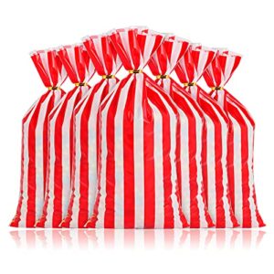 100 Pcs Carnival Treat Bags Circus Carnival Cellophane Candy Bags Red and White Stripe Plastic Goodie Storage Bags Carnival Party Favor Bags with Twist Ties for Circus Carnival Party Favor