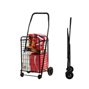 fiveshops utility cart with wheels to be used as a shopping cart, grocery cart, laundry cart and stair climber cart, weighs 7.5 pounds but holds up to 90 pounds, compact and foldable, black